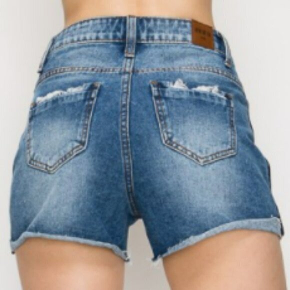 8th of LA High Waisted Jean Denim Shorts Distresse Stripe Trim Ribbon Raw Hem Sm - Picture 3 of 10